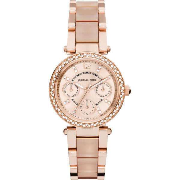 Michael Kors Parker Rose Gold Stainless Steel Rose Gold Dial Quartz Watch for Ladies - MK-6110