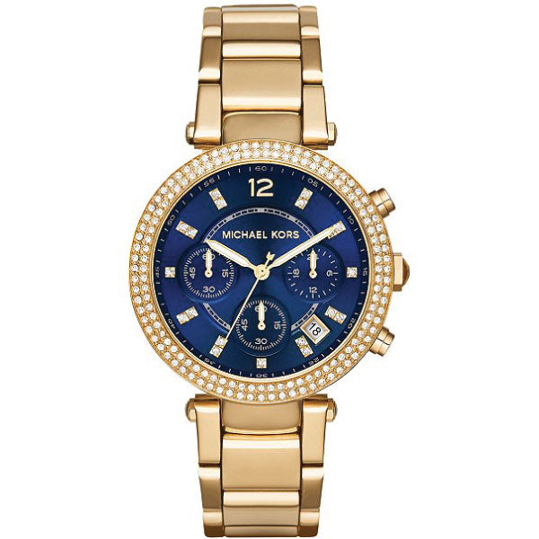 Michael Kors Parker Gold Stainless Steel Blue Dial Chronograph Quartz Watch for Ladies - MK-6262