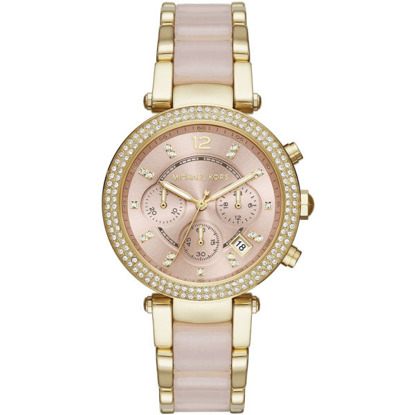 Michael Kors Parker Two-tone Stainless Steel Pink Dial Chronograph Quartz Watch for Ladies - MK-6326