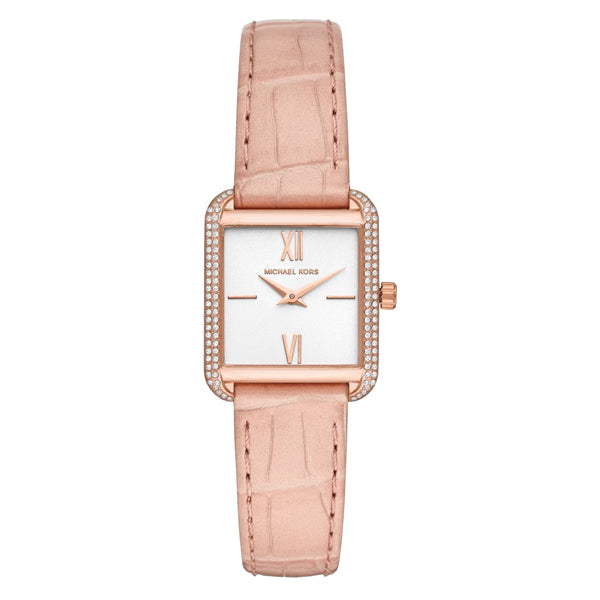 Michael Kors Lake Two Hand Pink Leather Strap White Dial Quartz Watch for Ladies - MK-2763