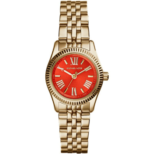 Michael Kors Lexington Gold Stainless Steel Orange Dial Quartz Watch for Ladies - MK-3284