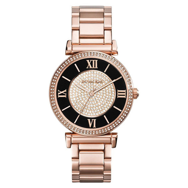 Michael Kors Catlin Gold Stainless Steel Black, Gold Dial Quartz Watch for Ladies - MK-3339