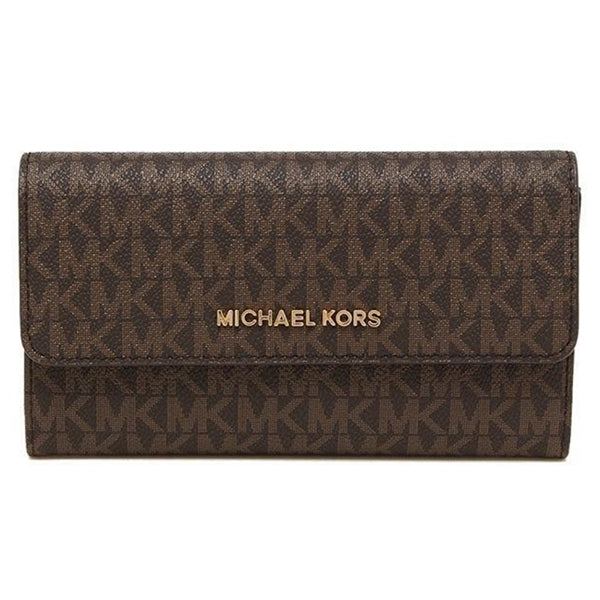Michael Kors Signature Large Trifold Jet Set Travel Wallet In Brown Acorn -35F8GTVF3B
