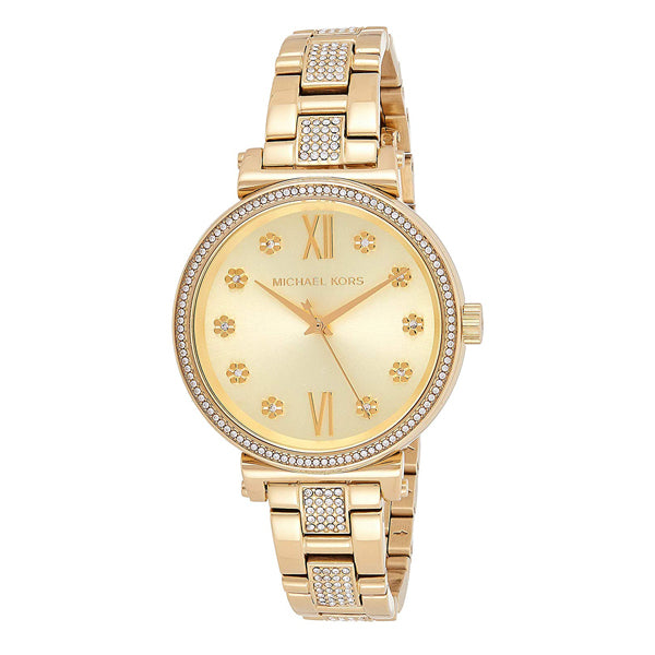 Michael Kors Sofie Gold Stainless Steel Gold Dial Quartz Watch for Ladies - MK-3881