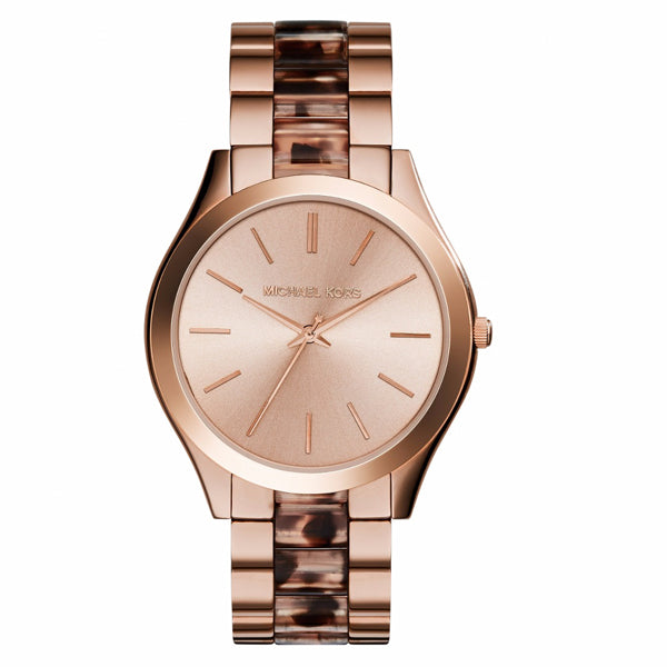 Michael Kors Slim Runway Two-tone Stainless Steel Rose Gold Dial Quartz Watch for Ladies - MK-4301