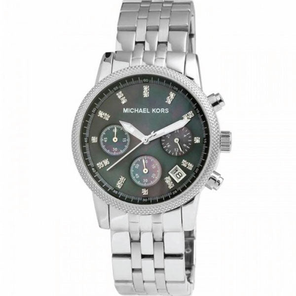 Michael Kors Jet Set Silver Stainless Steel Mother of pearl Dial Chronograph Quartz Watch for Ladies - MK-5021