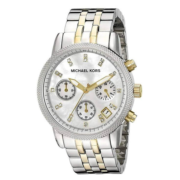 Michael Kors Jet Set Two-tone Stainless Steel Mother of pearl Dial Chronograph Quartz Watch for Ladies - MK-5057