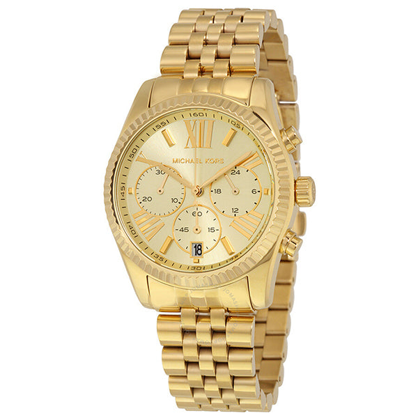Michael Kors Lexington Gold Stainless Steel Gold Dial Chronograph Quartz Watch for Ladies - MK5556