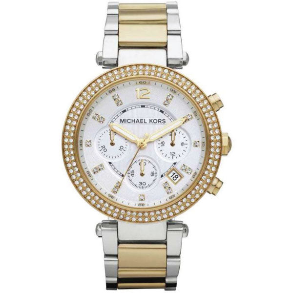 Michael Kors Parker Two-tone Stainless Steel White Dial Chronograph Quartz Watch for Ladies - MK-5626