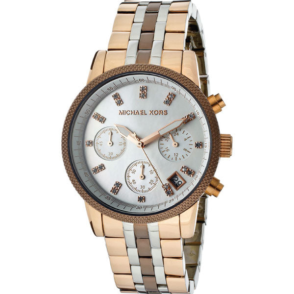 Michael Kors Ritz Two-tone Stainless Steel White Dial Chronograph Quartz Watch for Ladies - MK-5642