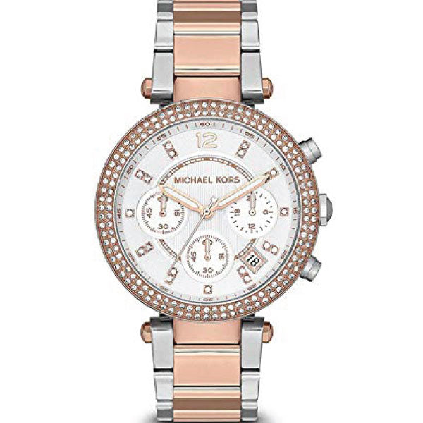 Michael Kors Parker Two-Tone Stainless Steel White Dial Chronograph Quartz Watch for Ladies - MK5820