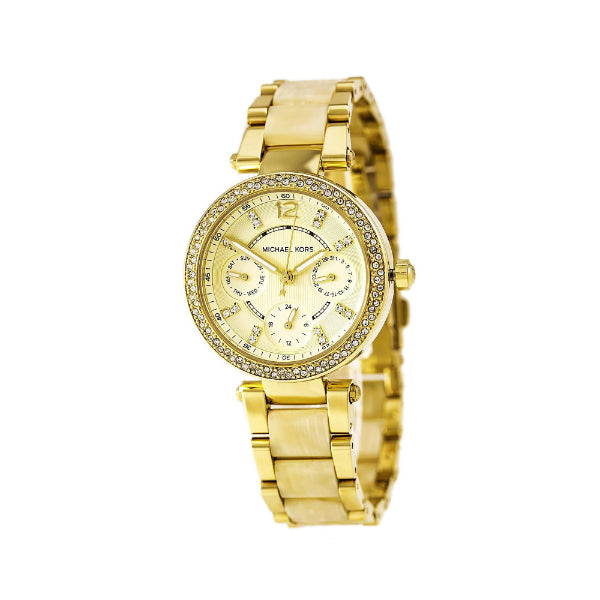 Michael Kors Mini Parker Gold Stainless Steel Gold Dial Quartz Watch for Ladies - MK5842