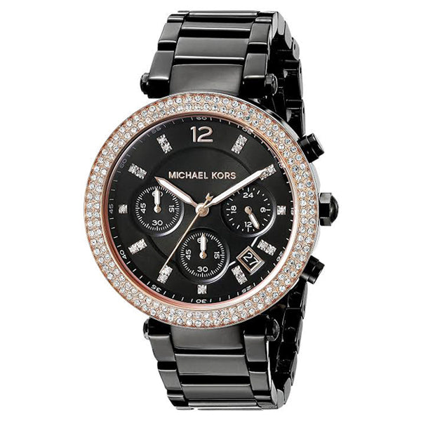 Michael Kors Parker Black Stainless Steel Black Dial Chronograph Quartz Watch for Ladies - MK-5885