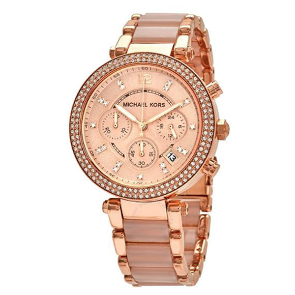 Michael Kors Parker Rose Gold Stainless Steel Blush Dial Chronograph Quartz Watch for Ladies - MK-5896