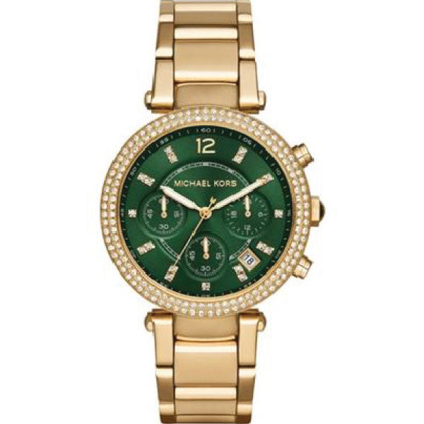 Michael Kors Parker Gold Stainless Steel Green Dial Chronograph Quartz Watch for Ladies - MK-6263