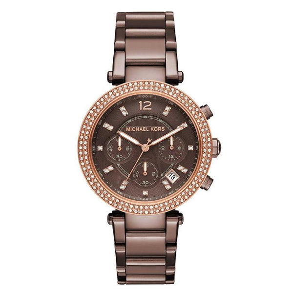 Michael Kors Parker Brown Stainless Steel Brown Dial Chronograph Quartz Watch for Ladies - MK-6378