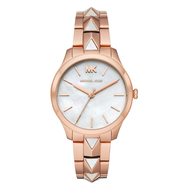 Michael Kors Runway Rose Gold Stainless Steel Mother of pearl Dial Quartz Watch for Ladies - MK-6671