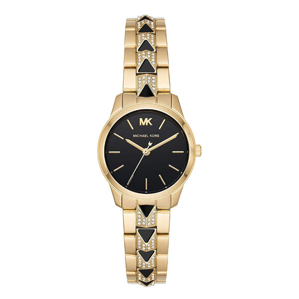 Michael Kors Runway Mercer Two-tone Stainless Steel Black Dial Quartz Watch for Ladies - MK-6672