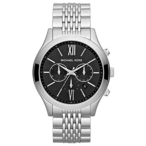 Michael Kors Brookton Silver Stainless Steel Black Dial Chronograph Quartz Watch for Gents - MK-8305