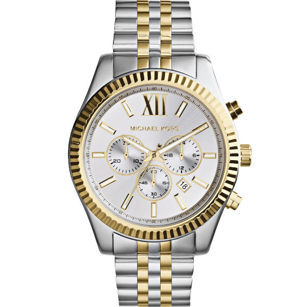 Michael Kors Lexington Two-tone Stainless Steel Silver Dial Chronograph Quartz Watch for Gents - MK-8344