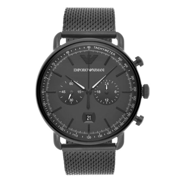 EMPORIO ARMANI Aviator Black Mesh Bracelet Black Dial Chronograph Quartz Watch for Gents - AR11264