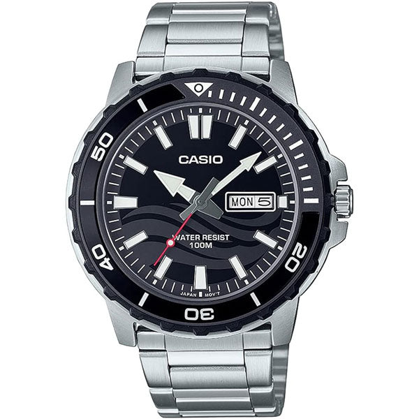 Casio Silver Stainless Steel Black Dial Quartz Watch for Gents - MTD-125D-1A1 VDF