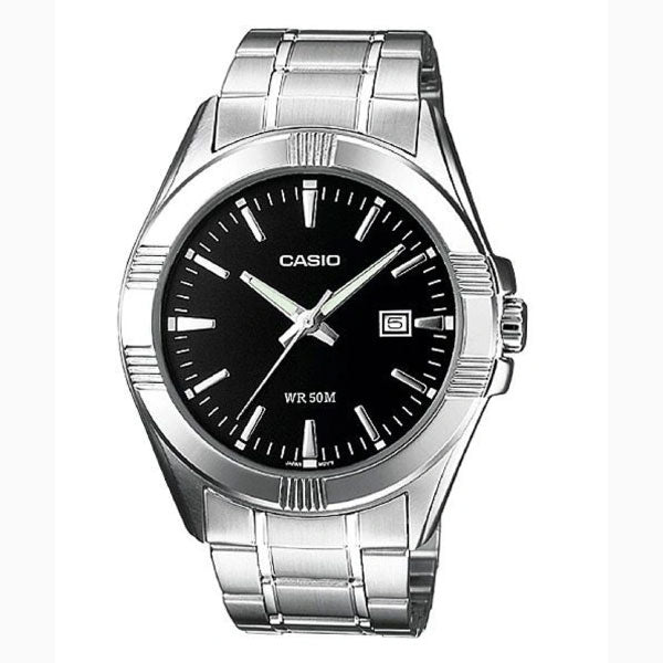 Casio Silver Stainless Steel Black Dial Quartz Watch for Gents - MTP-1308D-1A VDF