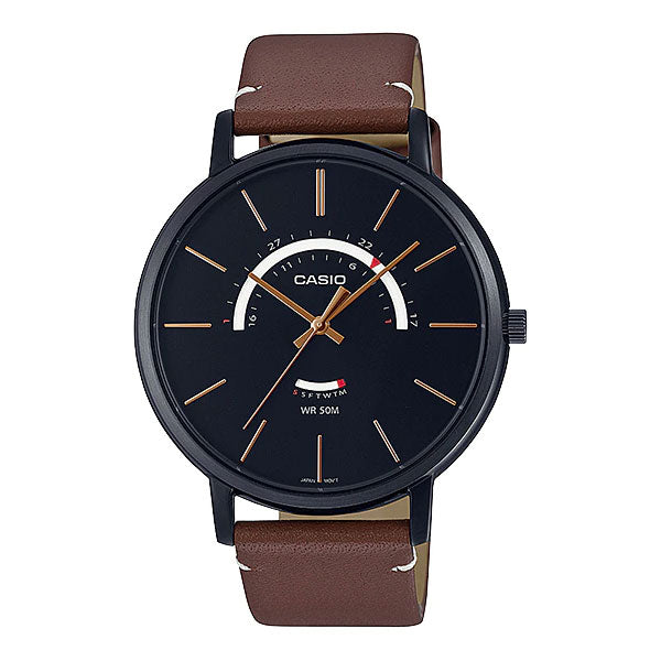 Casio Brown Leather Strap Black Dial Quartz Watch for Gents - MTP-B105BL-1AVDF