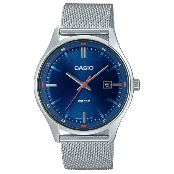 Casio Silver Mesh Bracelet Blue Dial Quartz Watch for Gents - MTP-E710M-2AVDF