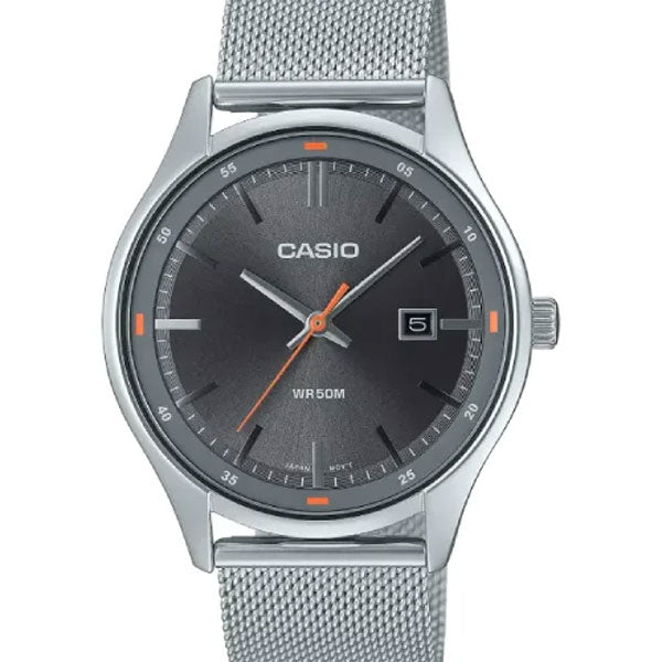 Casio Silver Mesh Bracelet Grey Dial Quartz Watch for Gents - MTP-E710M-8AVDF