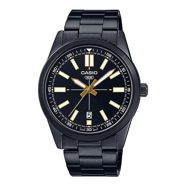 Casio Black Leather Strap Black Dial Quartz Watch for Gents - MTP-VD02B-1E UDF