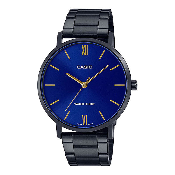 Casio Black Stainless Steel Blue Dial Quartz Watch for Gents - MTP-VT01B-2B UDF