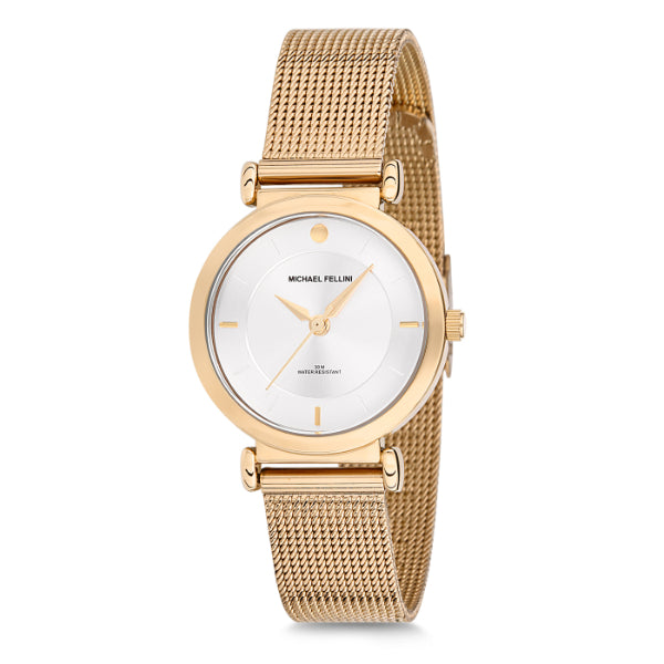 Michael Fellini Gold Mesh Bracelet Silver Dial Quartz Watch for Ladies - MF2130-2
