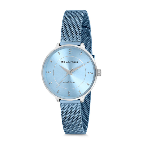 Michael Fellini Light Blue Mesh Bracelet Light Blue Dial Quartz Watch for Ladies - MF2163-2