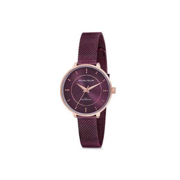 Michael Fellini Purple Mesh Bracelet Purple Dial Quartz Watch for Ladies - MF2163-5