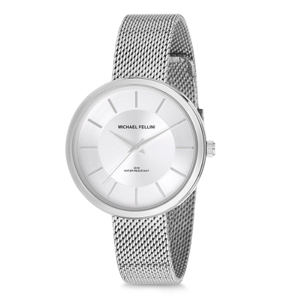Michael Fellini Silver Mesh Bracelet Silver Dial Quartz Watch for Ladies - MF2181-1