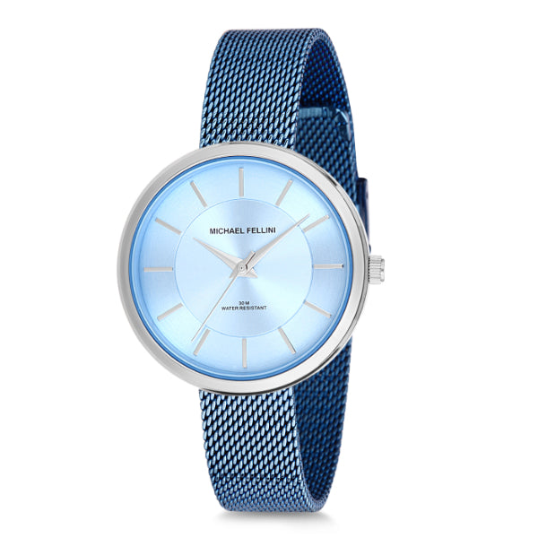 Michael Fellini Blue Mesh Bracelet Light Blue Dial Quartz Watch for Ladies - MF2181-2