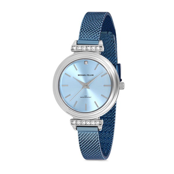 Michael Fellini Blue Mesh Bracelet Light Blue Dial Quartz Watch for Ladies - MF2184-2