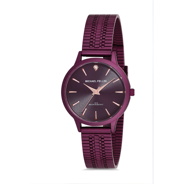 Michael Fellini Purple Stainless Steel Purple Dial Quartz Watch for Ladies - MF2220-6