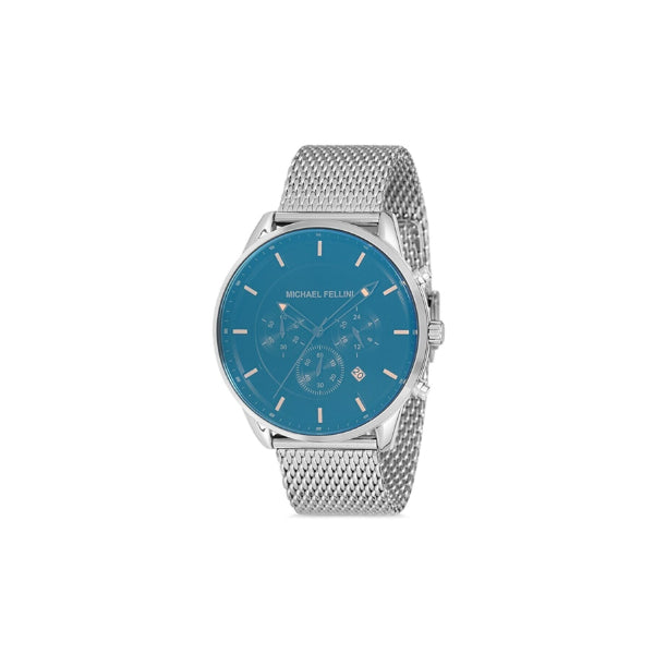 Michael Fellini Silver Mesh Bracelet Blue Dial Chronograph Quartz Watch for Gents - MF2225-1