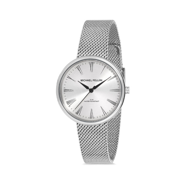 Michael Fellini Silver Mesh Bracelet Silver Dial Quartz Watch for Ladies - MF2227-1