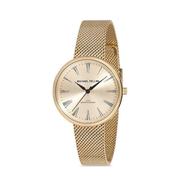 Michael Fellini Gold Mesh Bracelet Gold Dial Quartz Watch for Ladies - MF2227-2