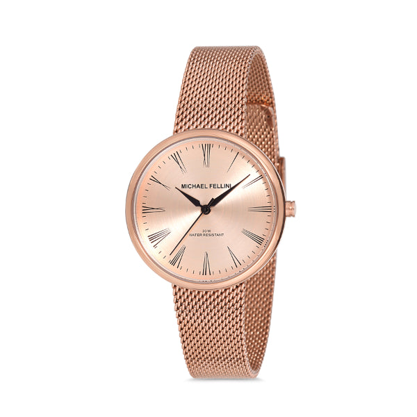 Michael Fellini Rose Gold Mesh Bracelet Rose Gold Dial Quartz Watch for Ladies - MF2227-3