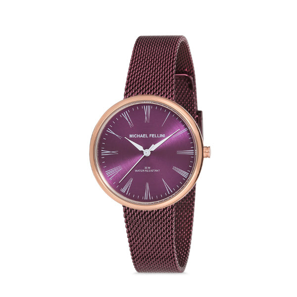 Michael Fellini Purple Mesh Bracelet Purple Dial Quartz Watch for Ladies - MF2227-5