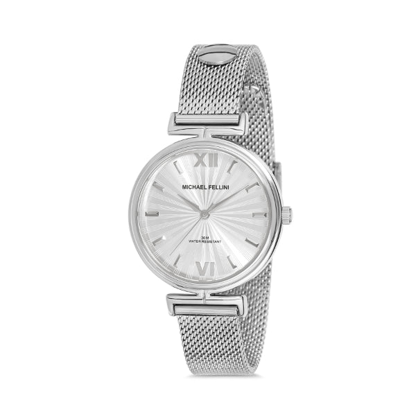 Michael Fellini Silver Mesh Bracelet Silver Dial Quartz Watch for Ladies - MF2229-1