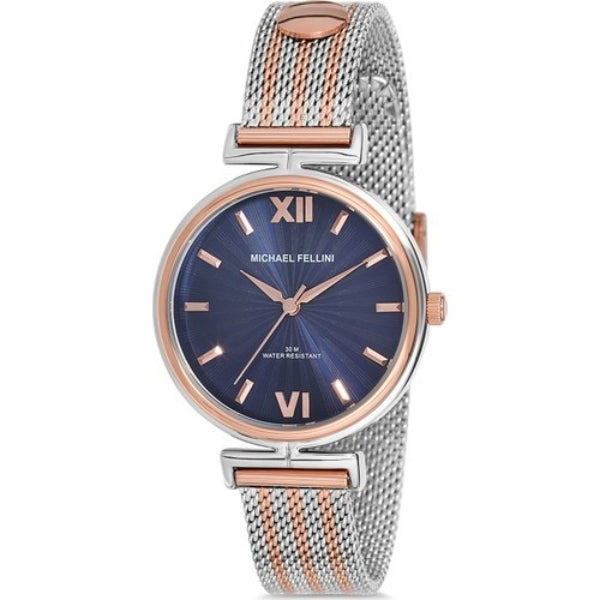 Michael Fellini Two-tone Mesh Bracelet Navy Blue Dial Quartz Watch for Ladies - MF2229-4
