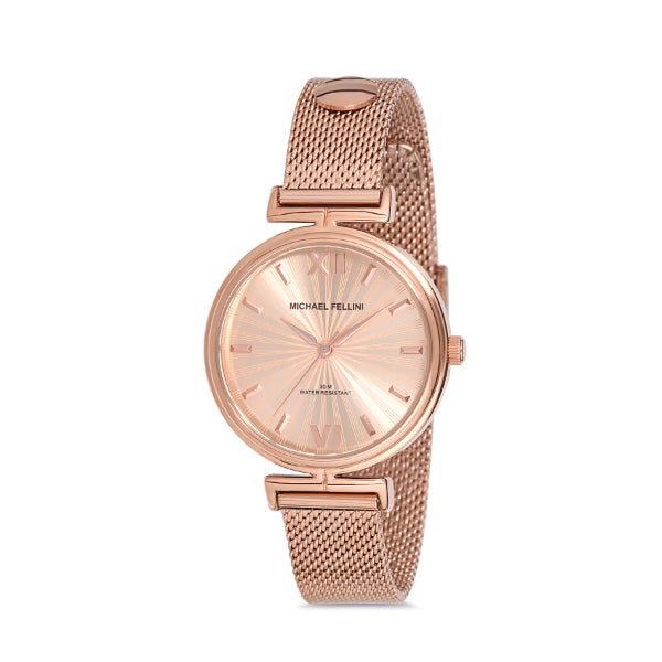 Michael Fellini Rose Gold Mesh Bracelet Rose Gold Dial Quartz Watch for Ladies - MF2229-5