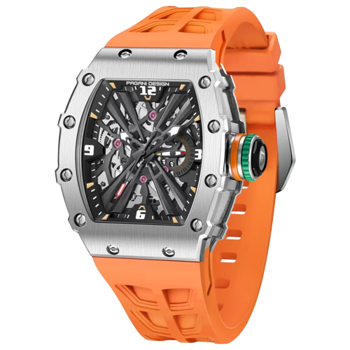 Pagani Design Orange Silicone Strap Black Dial Quartz Watch for Gents - PD1738