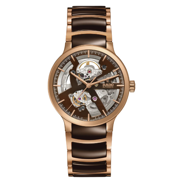 Rado Centrix Two-tone Stainless steel, High-tech ceramic, Titanium Skeleton Dial Automatic Watch for Gents - R30181312