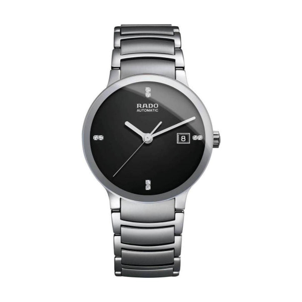 Rado Centrix Silver Stainless Steel Black Dial Automatic Watch for Gents - R30939703